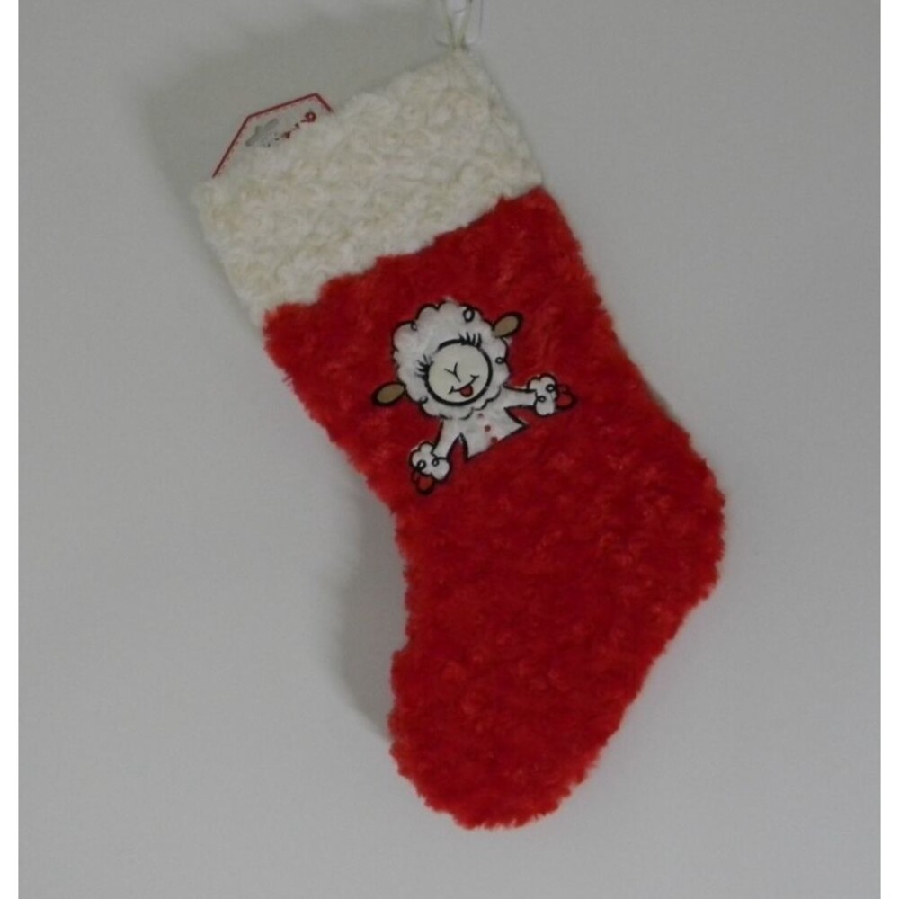 Multipet Lamb Chop Dog Toy Christmas Stocking Red White Fuzzy Plush 17" NWT
